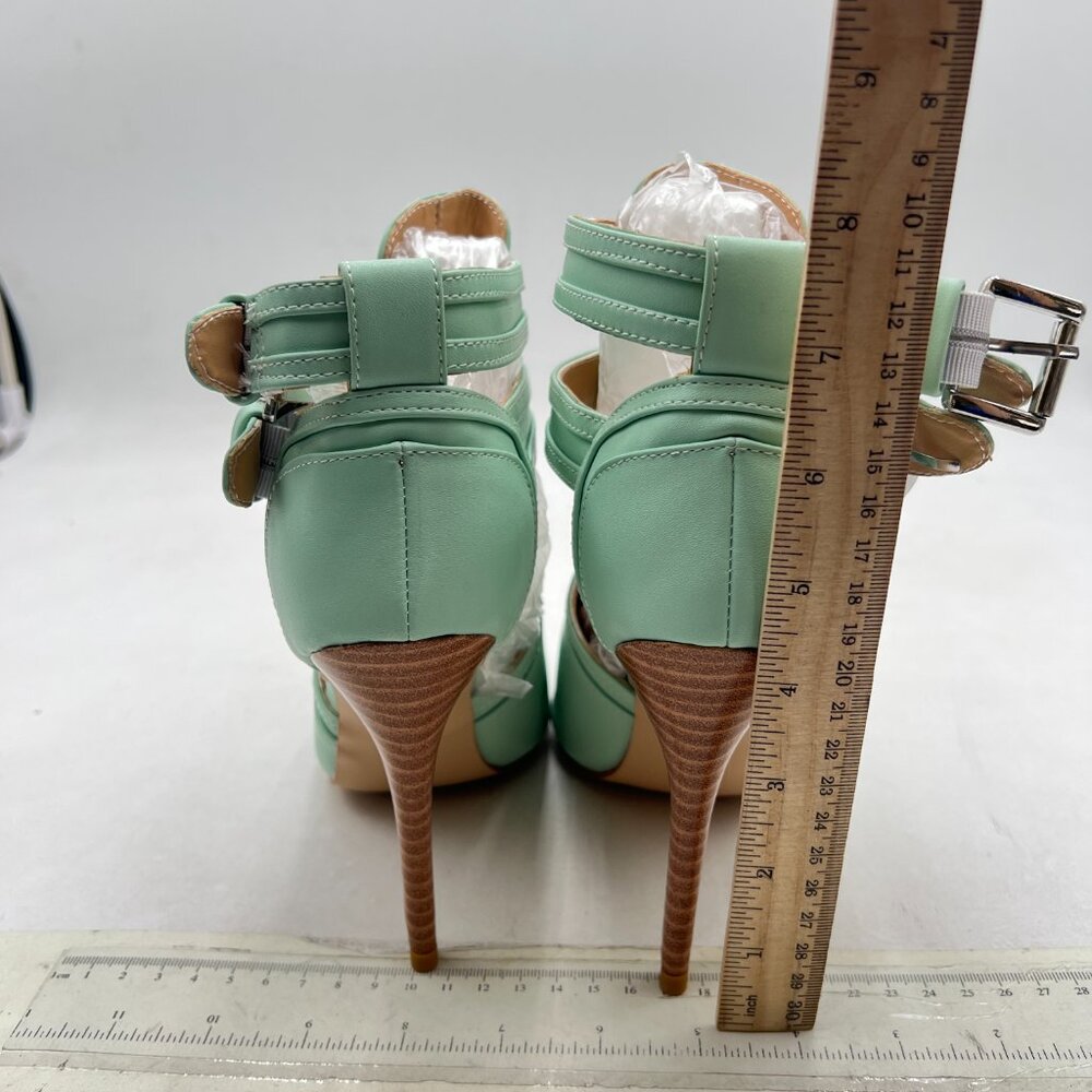 XYD Aquamarine Peep Toe Ankle Booties Dual Buckled Straps Stiletto Heels Sandal - Picture 5 of 8